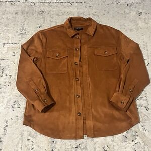 Cleo + Wolf Women's Faux Suede Shacket Western Cowgirl Shirt Jacket Size S Brown